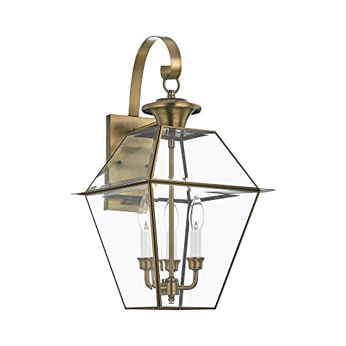 Image of Livex Lighting 2381-01 Westover 3-Light Outdoor Wall Lantern, Antique Brass