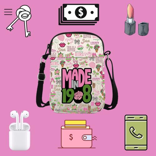 TSOTMO Sorority Gift Made In Pink and Green Paraphernalia Gift Black Greek Sorority Crossbody Bag for Women3
