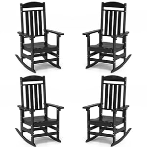 Outdoor Rocking Chairs Set of 4 Oversized High Back Patio Rocking Chairs All Weather Porch Rocking Chairs for Outside Black