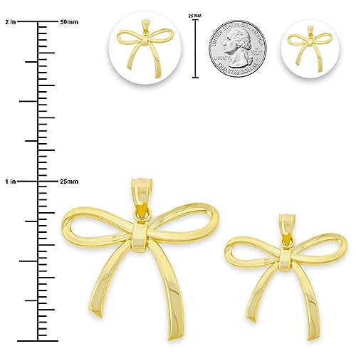 Gold Ribbon Bow Charm - 10 Karat Solid Gold - Ribbon Pendant For Necklace - Yellow Gold and Rose Gold4