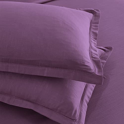 Image of TRIDENT Namaste Doublebed King Size bedsheets Crushed Violets, Linen Look 100% Cotton with 2 Pillowcovers
