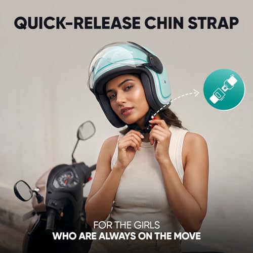 Image of TVS MissFit Women's Open Face Helmet | Lightweight Shell | Pastel Colors Designed Exclusively for Women | Extreme Comfort Fit for Girls | Clear Visor | DOT & ISI Certified