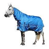 Gallopoff 1680D Winterdecke Pferd 300g/m² mit Halsteil – Gefütterte, Wärmende, wasserdichte & Atmungsaktive Pferdedecke, Robuste Outdoordecke für kalte Tage Blau 160 cm