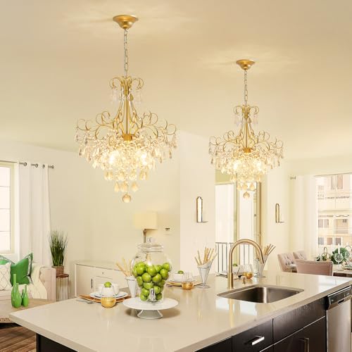 WUZUPS Crystal Chandelier 5-Light Pendant Ceiling Light Modern Lighting Fixture for Dining Room Hallway Bedroom Kitchen Bathroom, H 22.4" x W 18.3", E12 Base, Gold by WUZUPS - Used condition - Image 8