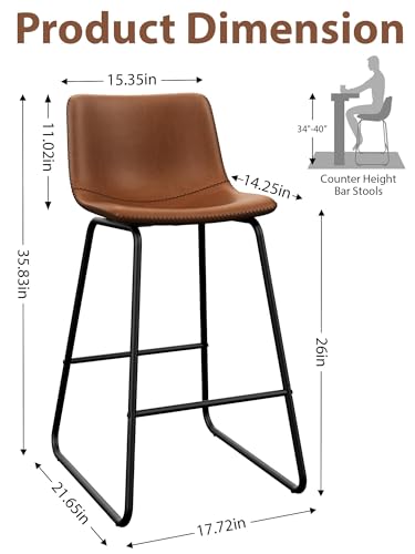 Image of 26in Bar Stools Counter Height Chairs Set of 3 Metal Legs (Dark Brown)