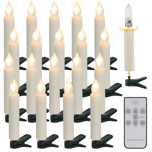 Velas LED sin llama para árbol de Navidad con clips y mando, 20 uds
