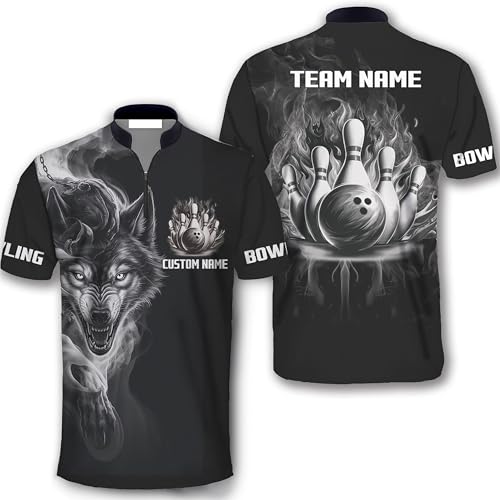 GABITA Personalized Wolf Team Bowling Jerseys for Men, Custom Name Bowling Polo Shirt, Bowlings Jersey for Team