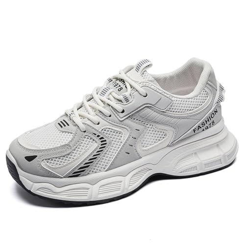 Womens Leather Lace Up Platform Sneakers FashionCasual Non Slip Shock Absorbing Heighten Walking Workout Driving Shoes