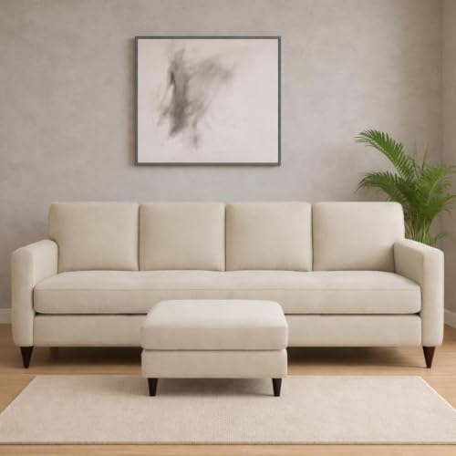 Image of Carlos 5-Seater Sofa Set with Ottoman (Cream Colour) | Premium Fabric Modern Sofa for Living Room, Home & Office | Stylish Comfortable Furniture for Hall & Lounge
