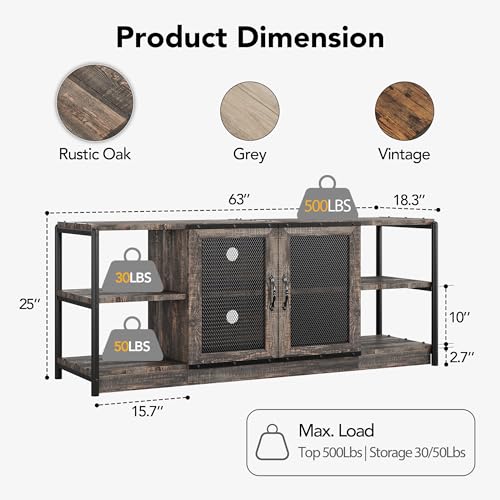 IDEALHOUSE Farmhouse TV Stand for 65/75 inches TVs, Entertainment Center with Storage Cabinet, Industrial Media Console Cabinet Table, Living Room Media Furniture, Rustic Oak