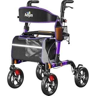 Walkers for Seniors, Rollator Walker with Seat, 350 lb Weight Capacity, 18" Big Seat, 8" All-Terrain Wheels, 6-Level Adjustable Height, Lightweight Aluminum Frame Rollator Walkers for Seniors (Purple)
