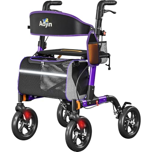 Walkers for Seniors, Rollator Walker with Seat, 350 lb Weight Capacity, 18' Big Seat, 8' All-Terrain...
