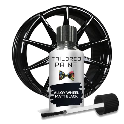 Tailored Paint Black Alloy Wheel Rim Touch Up Paint - Use On Painted Powder Coated Wheels 30ml For Car, 4x4, SUV, Lorry, Truck, Caravan Campervan Curbed, Scratched Wheels (Matt Dull Finish)