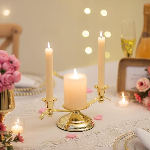 Unity Candle Holder for Wedding Ceremony Set - Romadedi 3 Arm Metal Gold Candle Stand for Pillar Taper Candlestick Unity Candles Centerpiece Decor Bride Reception Anniversary Decoration Gift by Romadedi - Image 3