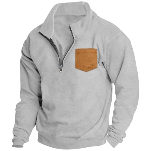 Sweatshirt homme manches longues sweat polaire col zippé chaud hiver décontracté gris