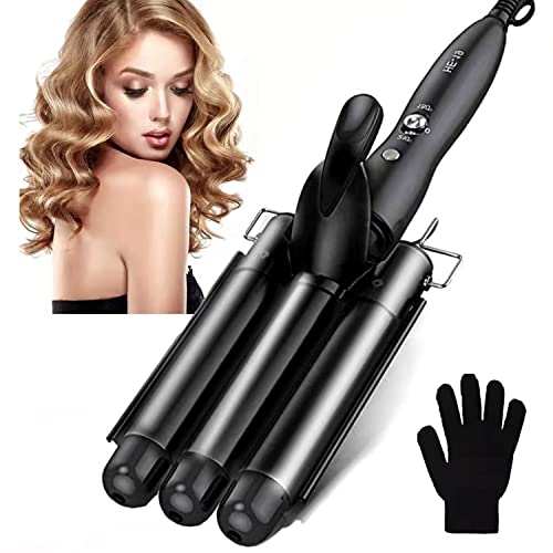 3 Barrel Curling Iron Ceramic Hair Waver Curler Temperature Adjustable 25Mm Hair Curling Wand Portable Hair Styler For Travel Heats Up Quickly With Heat Resistant Glove (Black)… #TOP3
