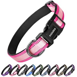 Kazazoo Large Dog Collar, Reflective Nylon Collar,No Pull,Heavy Duty Collar,Soft Neoprene Breathable & Quick Release Buckle Dog Collars for Labrador Retriever,German Shepherd,Golden Retriever Pink-L