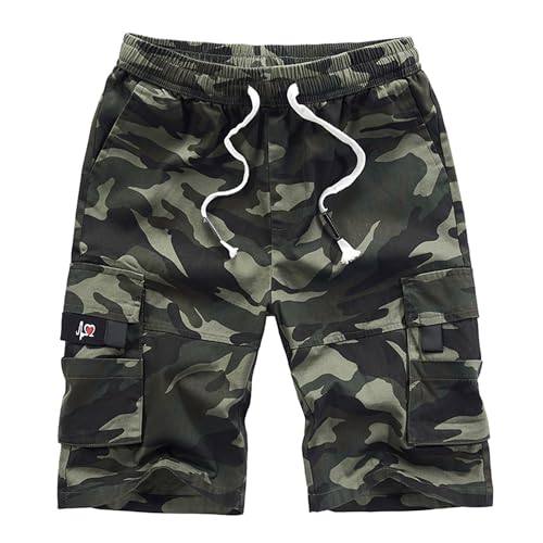 Image of APTRO Shorts Mens Shorts Cargo Shorts Combat Work Summer Cotton Casual Multi Pocket Knee Length Elastic Shorts 901 Camo Green L