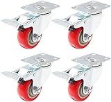 Online Best Service 4 Pack Caster Wheels Swivel Plate with Brake On Red Polyurethane Wheels (3 inch with brake)