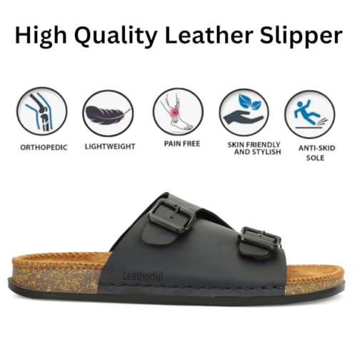 Image of Leatherful Men's premium leather slipper | Genuine Leather upper | Suede Leather Insole | PU sole | Stylish flip flop for men |