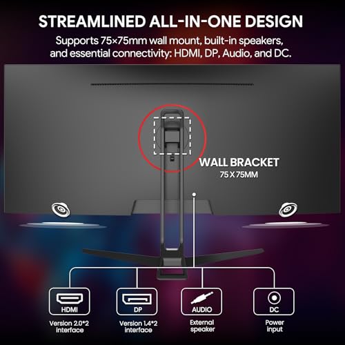 Image of CRUA 34'' Gaming Monitor 165Hz /144Hz, UWQHD 3440x1440P IPS Ultrawide Screen Computer Monitors with Built-in Speakers, Supports FreeSync, 120% sRGB, PIP /PBP, HDMI2.0 & DP1.4, Wall Mount&Tilt Adjustable