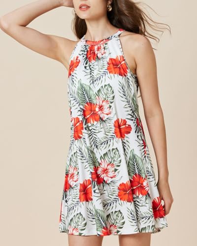Image of ANYFITTING Summer Dress with Built in Bra Casual Beach Sundress Flowy Halter Mini Short Dresses for Women 2026