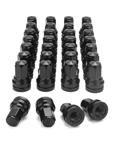 M14x1.5 Lug Nuts For Ford F250 F350 Super Duty 32pcs 14x1.5 Flat Washer Aftermarket One Piece Design Wheel Lug Nut Replacement HCPZ-1012-B HCPZ-1012-A OEM Steel Nuts Anti-Rusting Updated Not Swollen