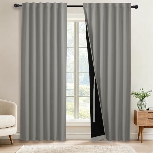 Hiasan 100% Blackout Curtains for Bedroom, Grey, 52x84 Inch, 2