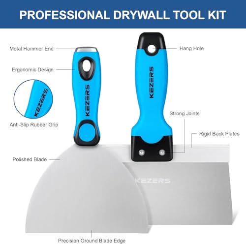 KEZERS 14 Stück Spachtel Set,Flächenspachtel Trockenbau Werkzeug, Edelstahl Malerspachtel, Putty Messer Spachtel, Schaber Palettenmesser Kratzer set mit Handtasche