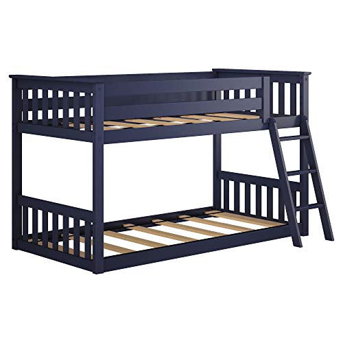 Max & Lily Low Bunk Bed, Twin-Over-Twin Bed Frame For Kids, Blue - Thumbnail 4