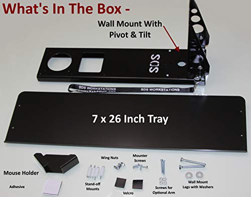 Sds Imount 4.0 Adjustable Vesa Monitor & Keyboard Wall Mount System With Tilt & Fold-Up, Black, Small Foot Print, Workstation, Mounts Direct To Wall 26 Inch Wide Tray, Arm Not Included #TOP5