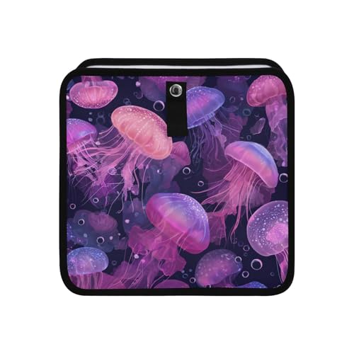 Image of Car Trash Can Organizer Bin with Adjustable Strap for Back Front Seat Console Waterproof Leakproof Collapsible Portable 8.66 Inch Jellyfishes and Bubbles Pink