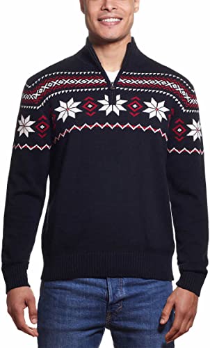 Weatherproof Vintage Mens Holiday Heavyweight Quarter Zip Pullover Sweater (Medium, Black)