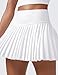 CRZ YOGA High Waisted Pleated Tennis Skirts for Women - Mini Lined Casual Tummy Control Skort with Pockets White Large