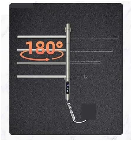 WiFi Electric Towel Rack 180° Rotating Towel Warmers Punch-Free Stainless Steel Heating Dryer Rack Bathroom Accessories (Black Standard 4rods)
