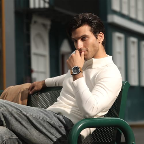 Image of BY BENYAR Waterproof Multifunction Chronograph Black Fashion Quartz Calendar with Leather Strap Sport Military Men's Wrist Watch