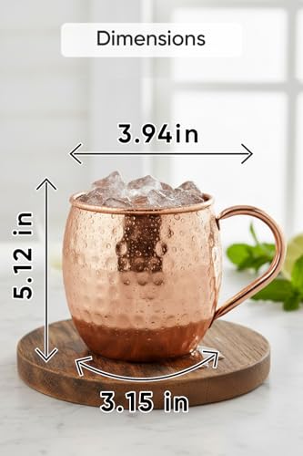 Pure Copper Moscow Mule Mugs Set of 2 – 16 oz Copper Cups for Cocktails & Drinks | Solid Drinkware for Moscow Mule, Whiskey, Vodka, and Beverages