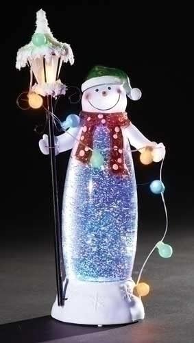 LED Standing Snowman with a Lamp and String of Ornaments That Lig...