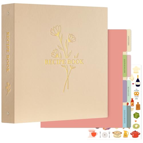 Lanpn Rezepte Ordner für Kochrezepte, 3 Ringen DIY Kochbuch Selbst Schreiben, Rezeptbuch zum Selberschreiben, Recipe Binder Rezeptordner mit 8 Trennblättern und 2 Aufklebern, Hafer, Englisch
