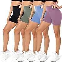 FULLSOFT 4 Pack Biker Shorts for Women High Waist - 5" Soft Summer Womens Shorts Spandex Workout Shorts for Running Athletic