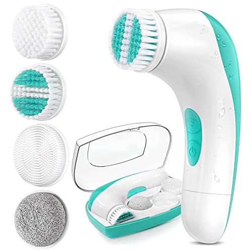 Facial Cleansing Brush Face Scrubber: Silicone Electric Exfoliating Spin Travel Cleanser Device Waterproof Deep Cleaning Exfoliation Rotating Spa Machine - Acne Skin Spinning Cleaner System Case Set