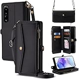 For Xperia 1 IV ケース 財布型 For エクスぺリア 1 IV SO-51C/SOG06 手帳型 ショルダー ストラップ長+短2本 5枚カード収納 1枚の写真収納スタンド機能 1枚の現金収納 1つのジッパーポケット 防落・防コケ・防ひび PUレザー プレゼント COCOCLOUD ブラック01