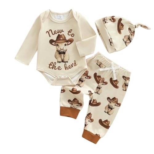 LZUBCPY New to the Herd Baby Boy Outfit Cow Print Romper Ret