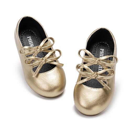 Image of PHIRAMIN Toddler Flower Girl Dress Shoes - Little Girl Mary Janes Flats Wedding