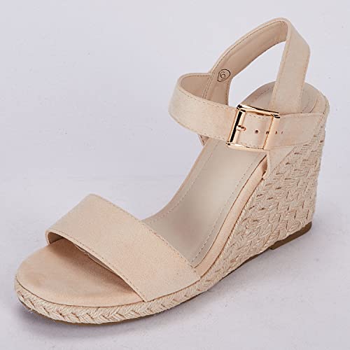 Vetaste Womens Espadrilles Wedge Sandals Platform Dressy Summer Heels Open Toe Ankle Strap Wedding Shoes #TOP3