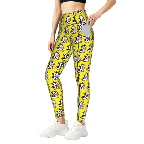 Pantalones de yoga de vaca deportivos opacos elásticos con bolsillos para fitness