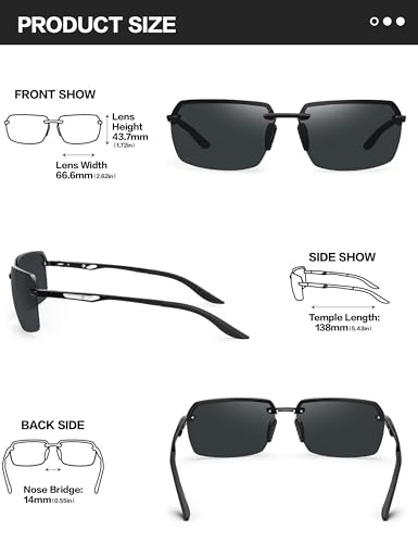 Image of BIRCEN Mens Polarized Sunglasses for Driving: Rimless UV Protection Sun Glasses with Al-Mg Frame for Fishing Traveling Golf