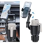Cup Holder Phone Mount, 2 in 1 Universal Cup Holder Expander with Long Arm 360°Rotation Cup Phone Holder for Car Fits All 4-7” iPhone Galaxy Smartphones and Most Truck Bottles