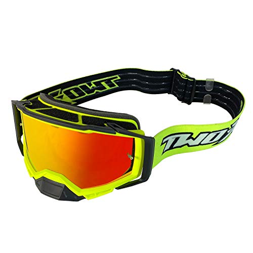 TWO-X ATOM Gafas de motocross neon - VORTEX con efecto espejo iridium MX gafas de protección nasal Motocross Enduro gafas de moto anti arañazos MX Cover