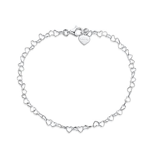 925 Fine Sterling Silver Naturally Adjustable Anklet – 3 mm Heart Chain Ankle Bracelet – up to 9.5″ inch – Flexible Fit